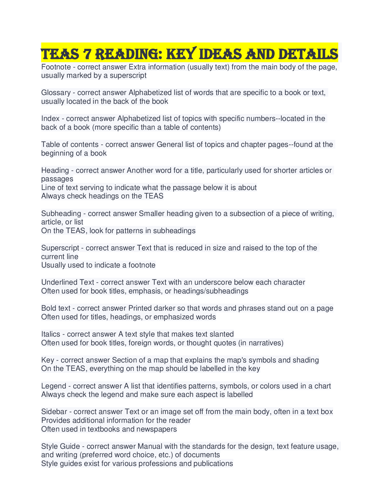 Preview image for TEAS 7 Reading: Key Ideas and Details